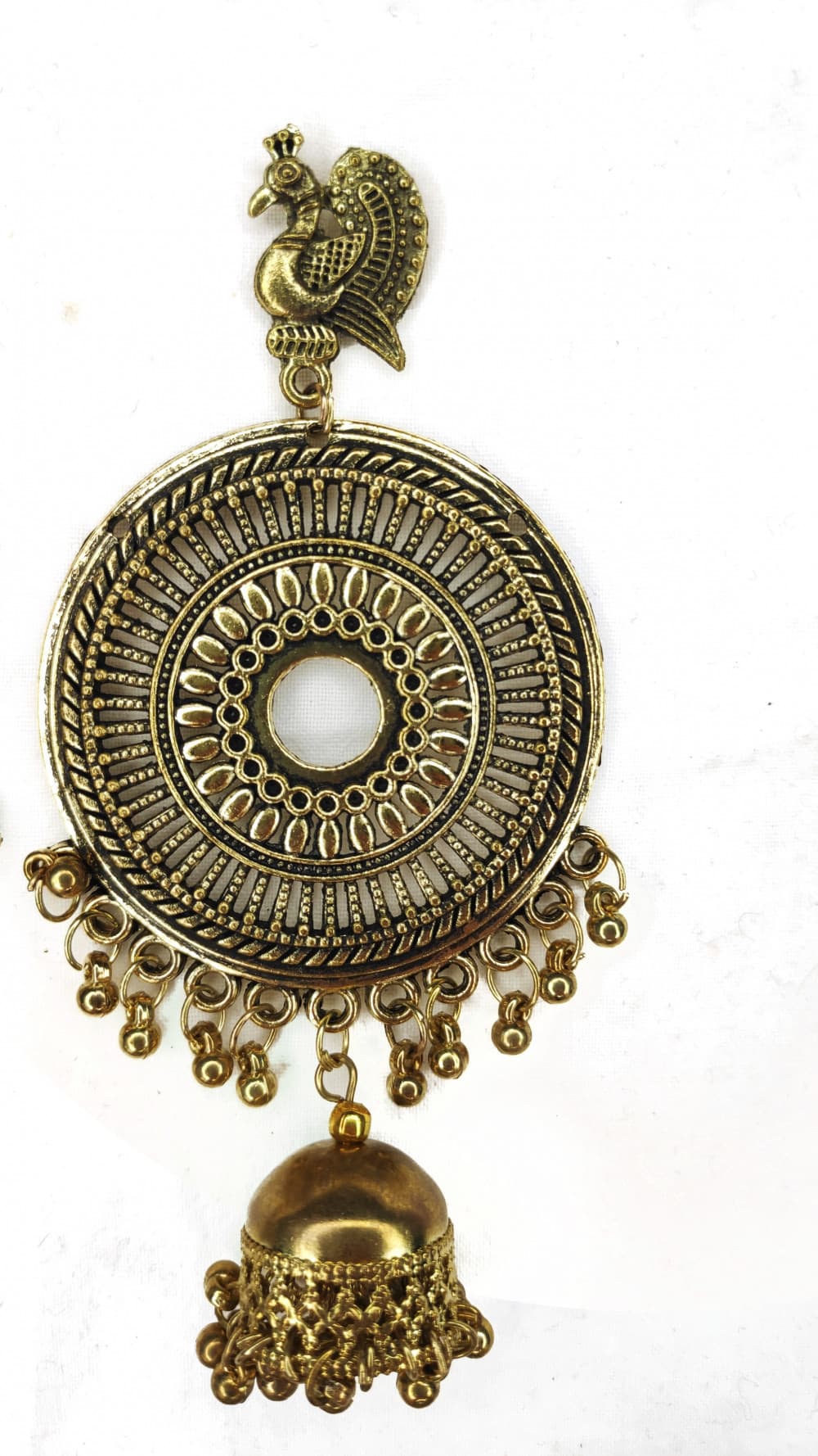 Golden Women's Long Golden Oxidized Earring