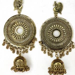 Golden Women's Long Golden Oxidized Earring