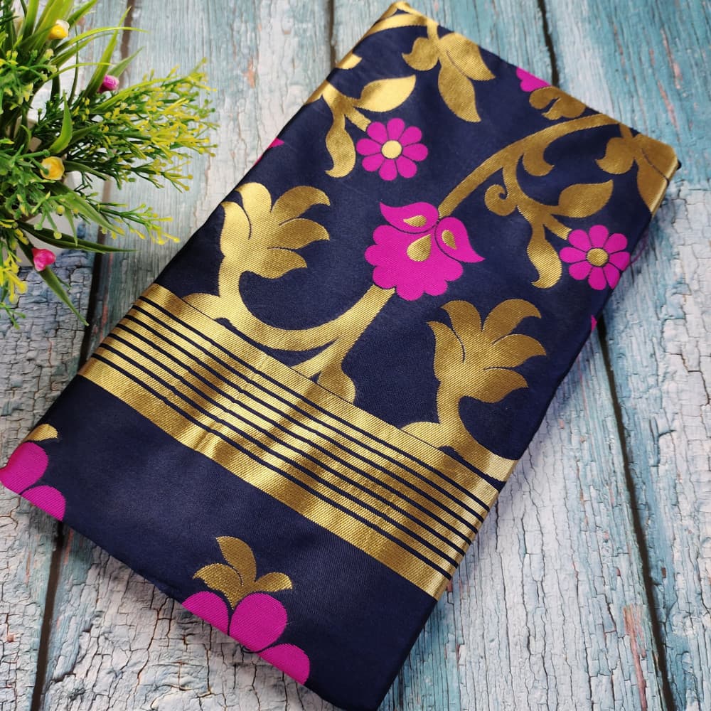 Navy Blue Heavy Jaal Pattern Silk Saree