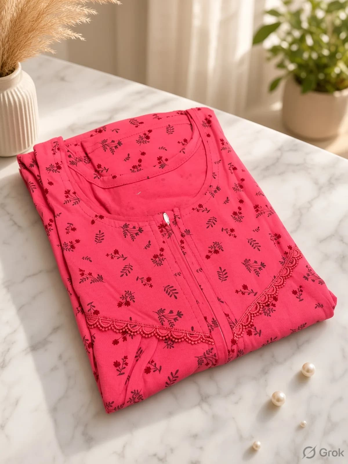 Fuchsia Pink Modal Fabric Nighty for Women 