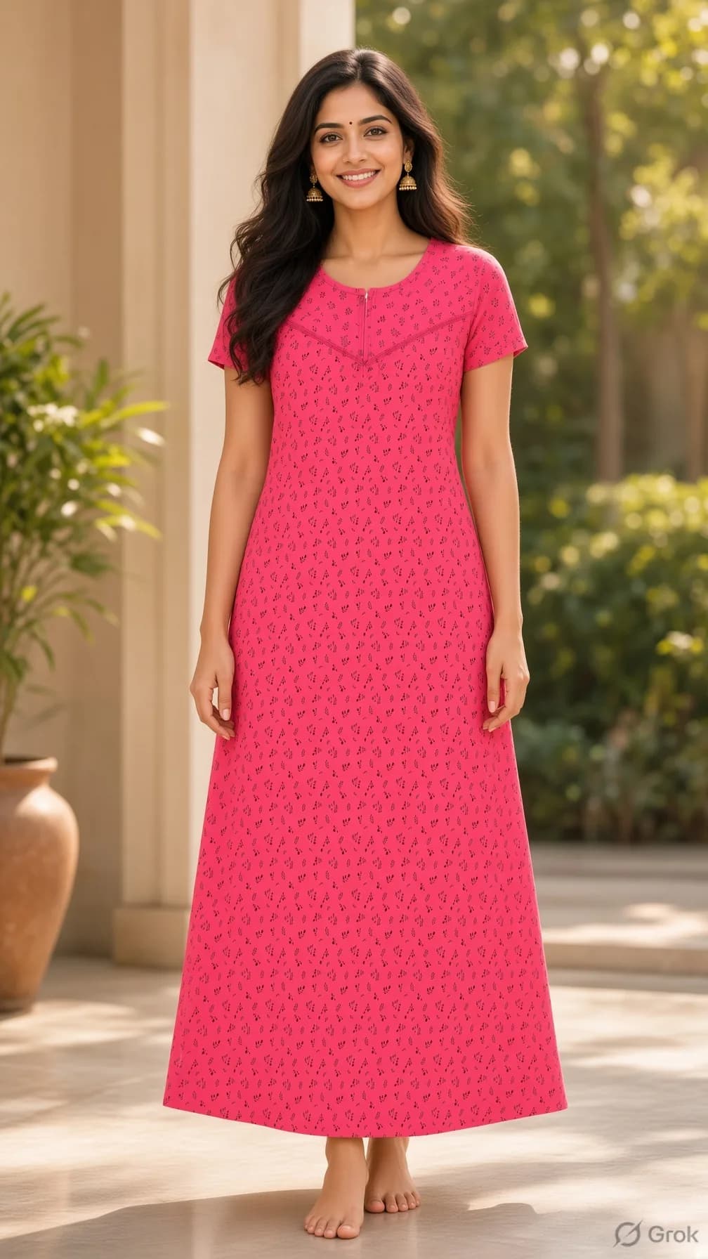 Fuchsia Pink Modal Fabric Nighty for Women 