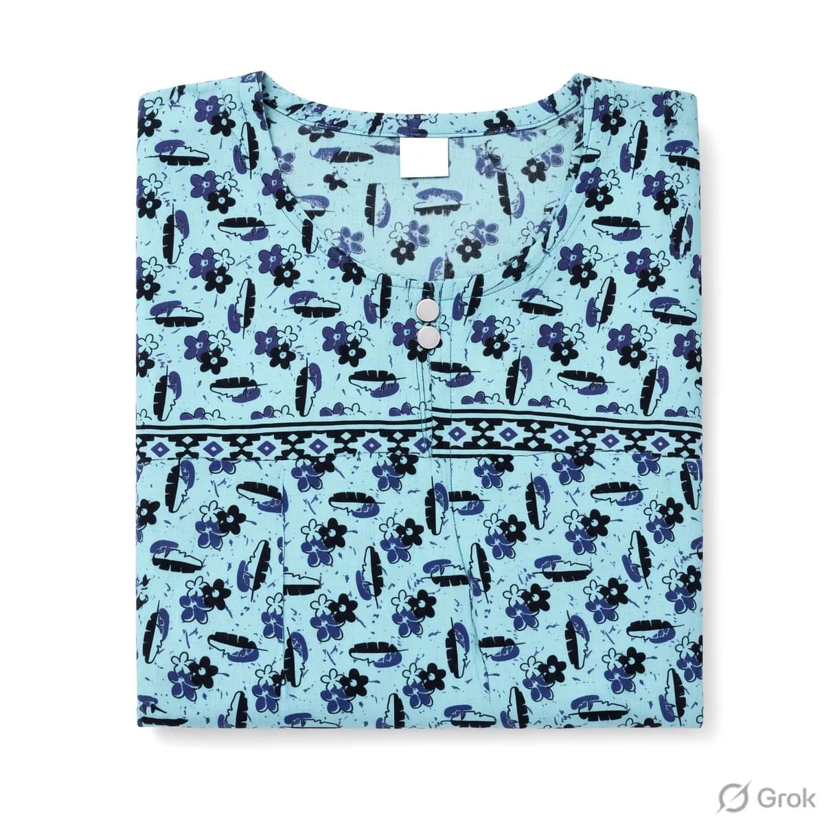 Light blue Women’s Floral Print Pure Cotton Nightgown / Nighty with Side Ties
