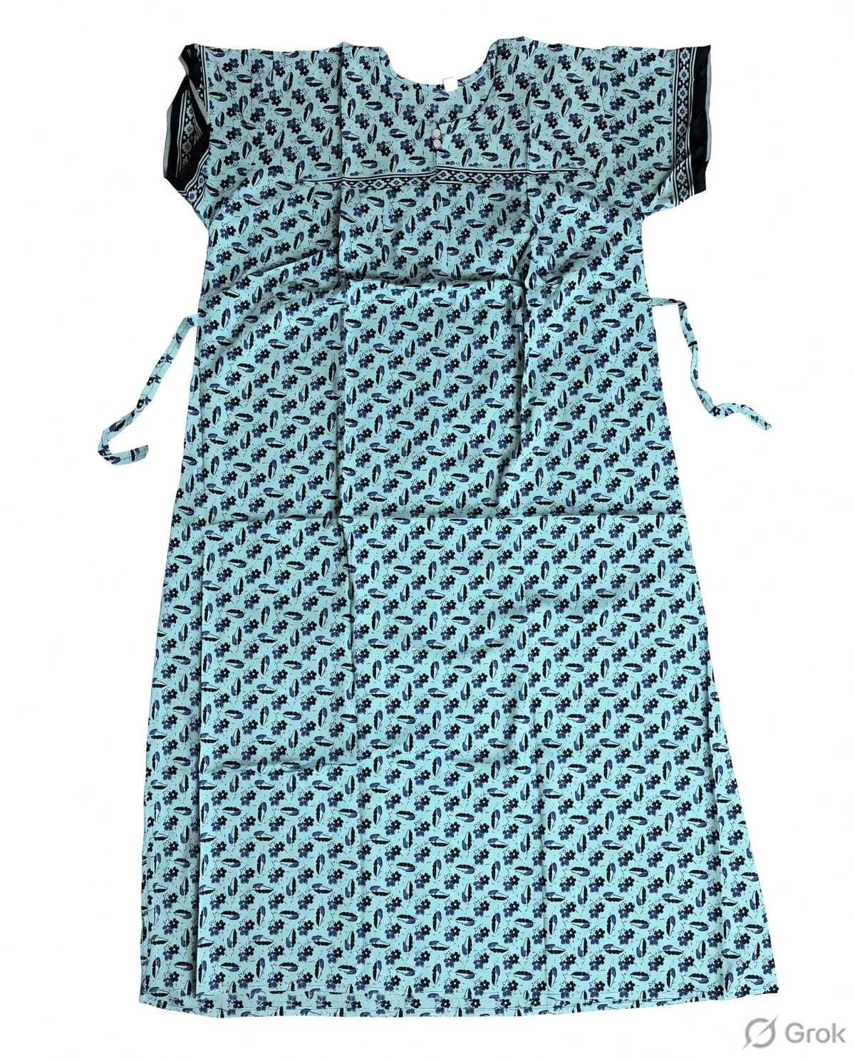 Light blue Women’s Floral Print Pure Cotton Nightgown / Nighty with Side Ties