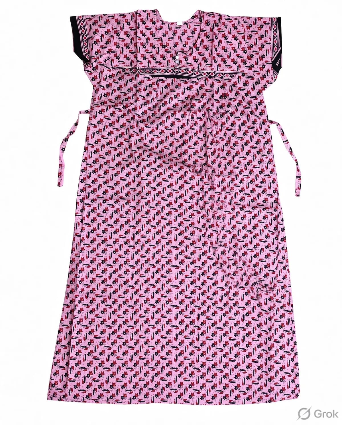 Light Pink Women’s Floral Print Pure Cotton Nightgown / Nighty with Side Ties