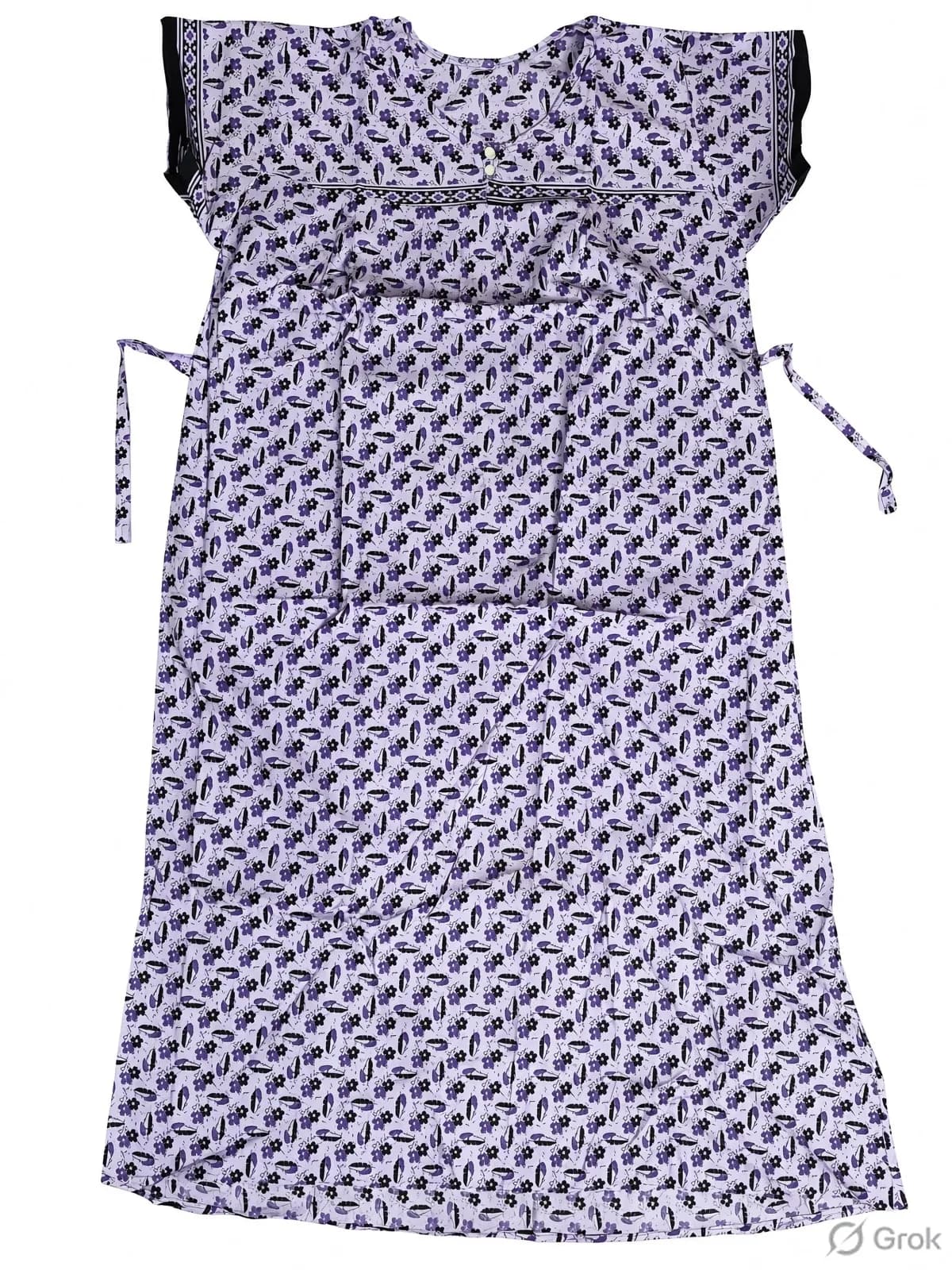 Light Purple Women’s Floral Print Pure Cotton Nightgown / Nighty with Side Ties