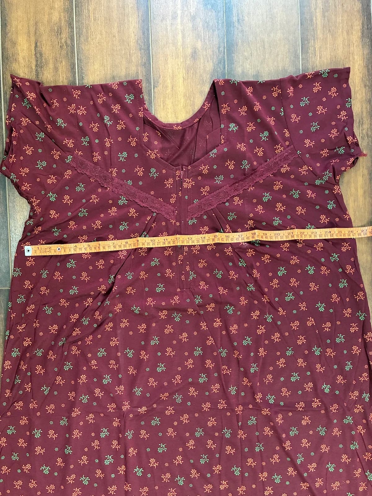 Maroon Women’s Floral Printed Soft Nightgown with Lace & Front Zip