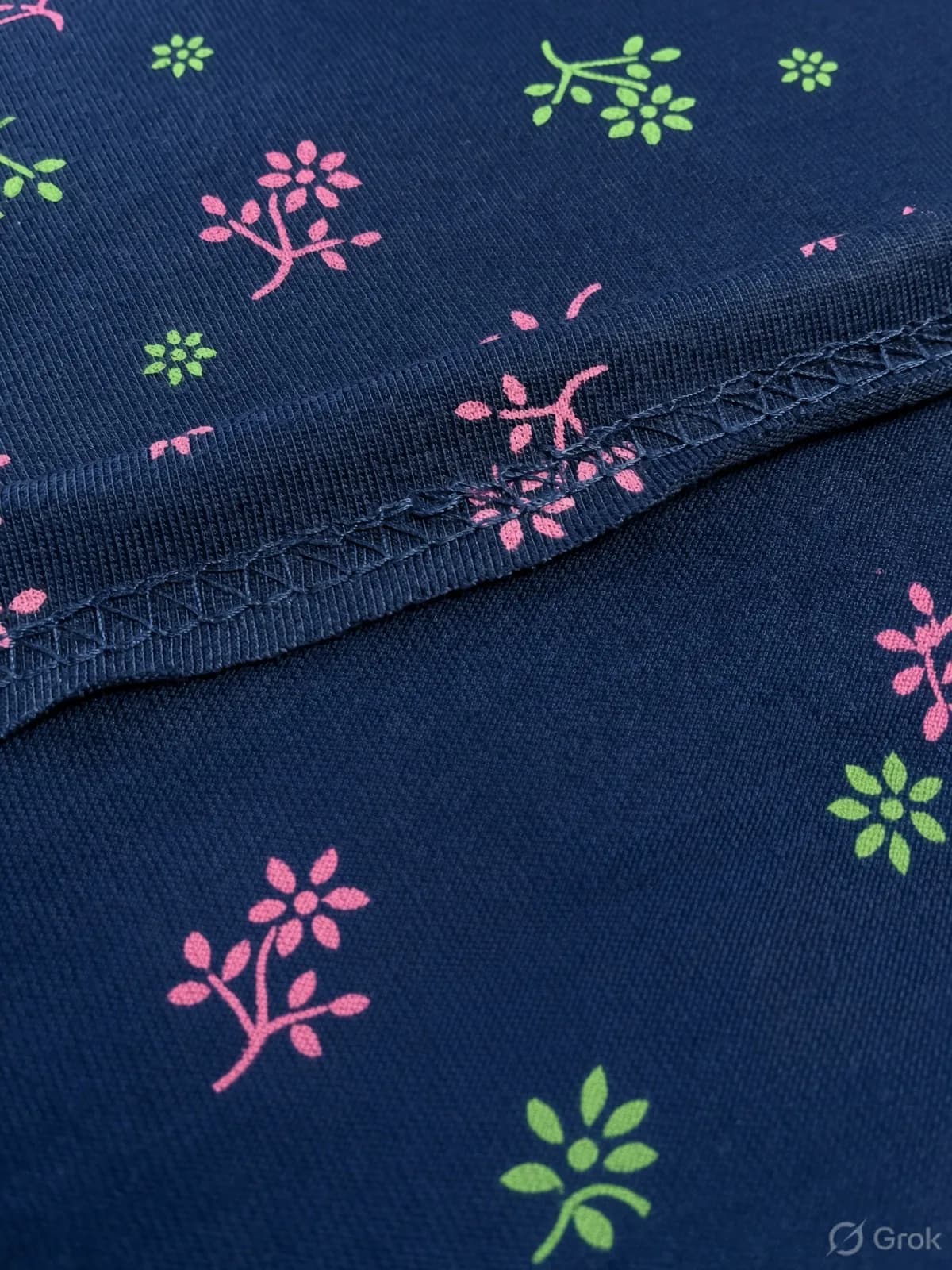 Navy Blue Women’s Floral Printed Soft Nightgown with Lace & Front Zip