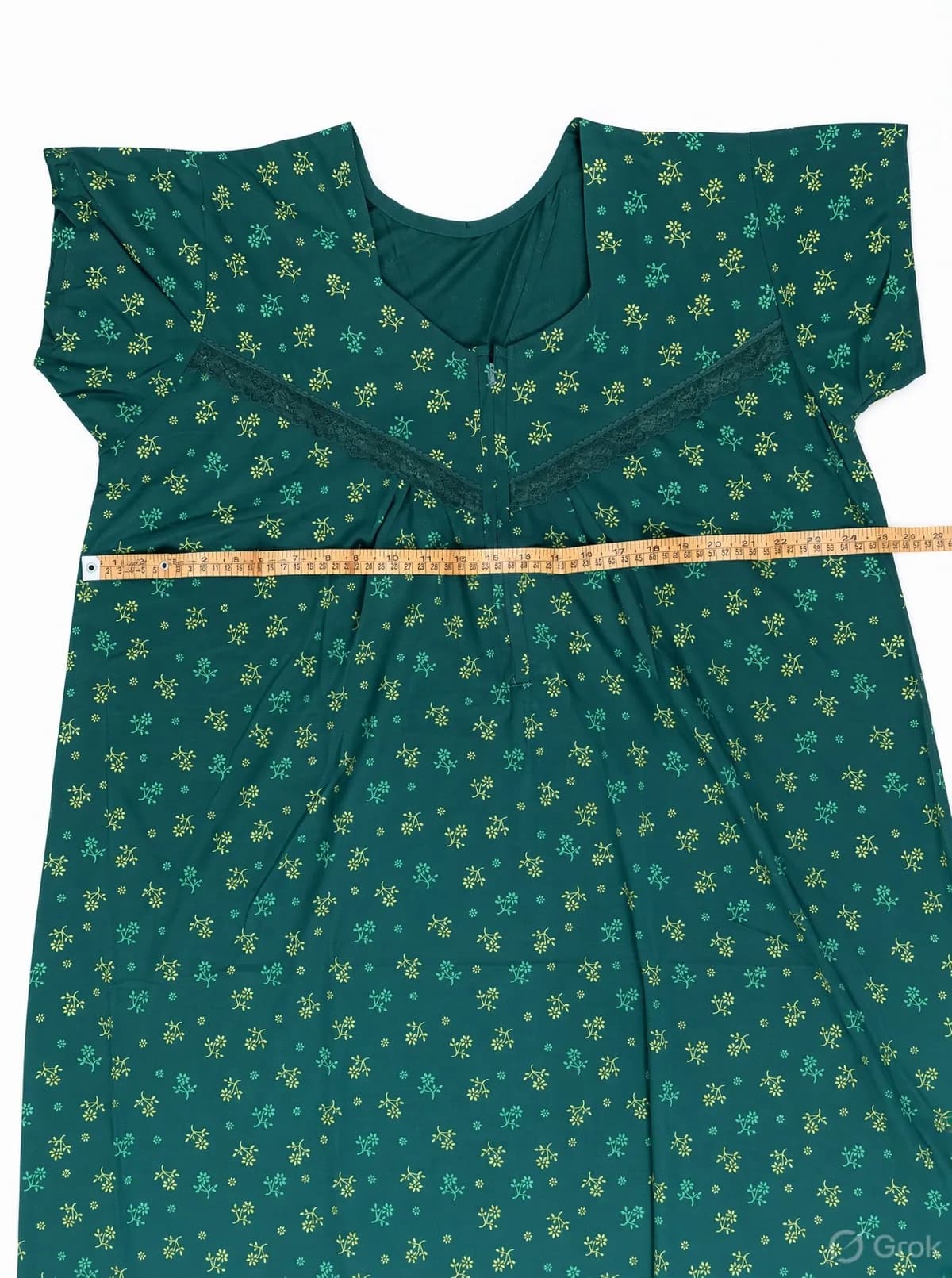 Bottle Green Women’s Floral Printed Soft Nightgown with Lace & Front Zip