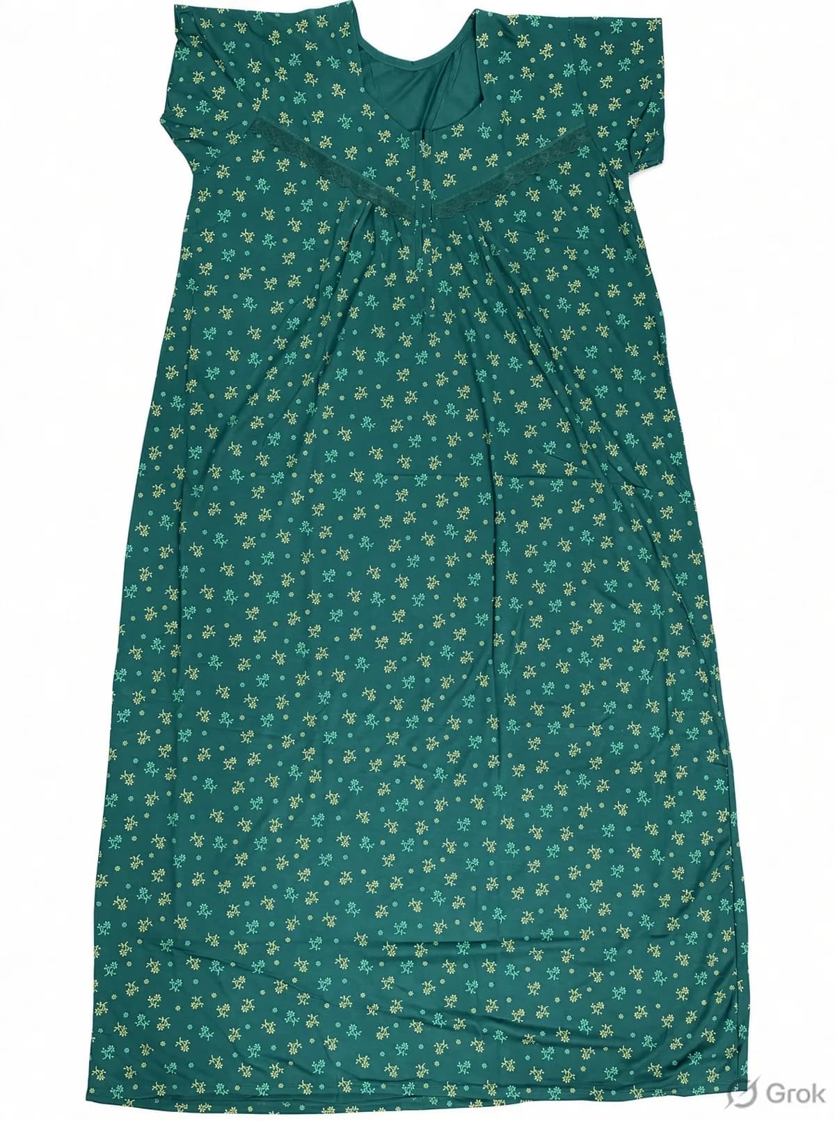 Bottle Green Women’s Floral Printed Soft Nightgown with Lace & Front Zip
