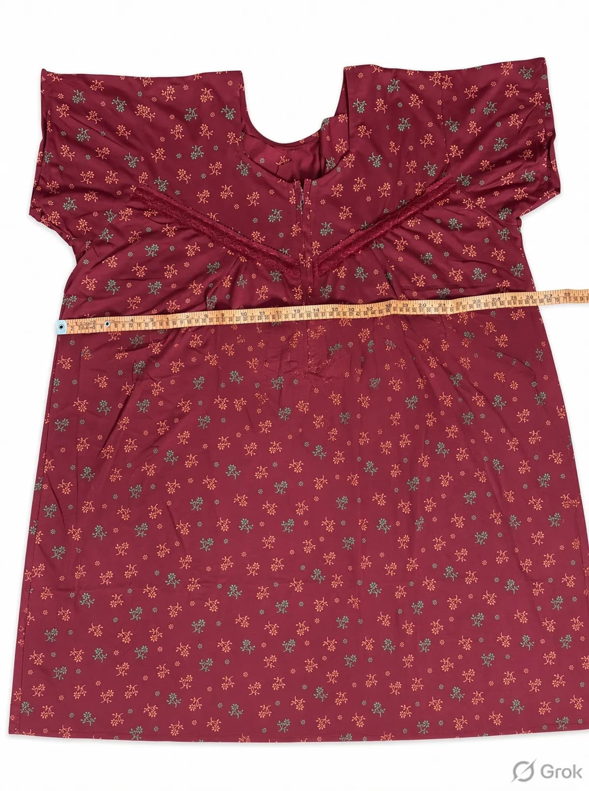 Burgundy Women’s Floral Printed Soft Nightgown with Lace & Front Zip