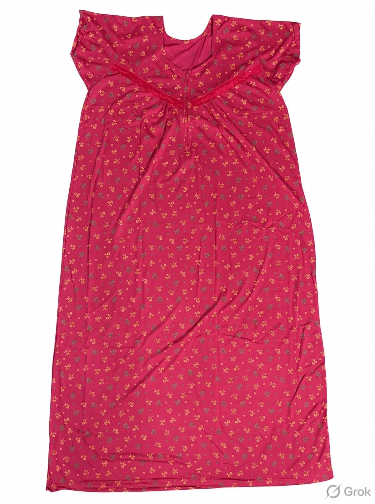 Magenta Women’s Floral Printed Soft Nightgown with Lace & Front Zip