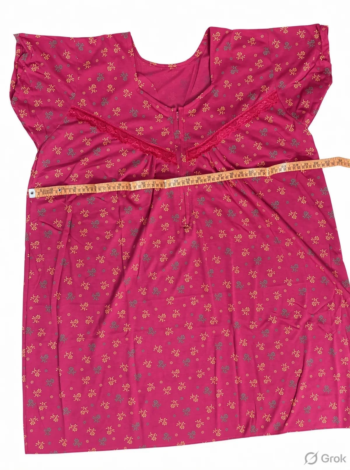 Magenta Women’s Floral Printed Soft Nightgown with Lace & Front Zip