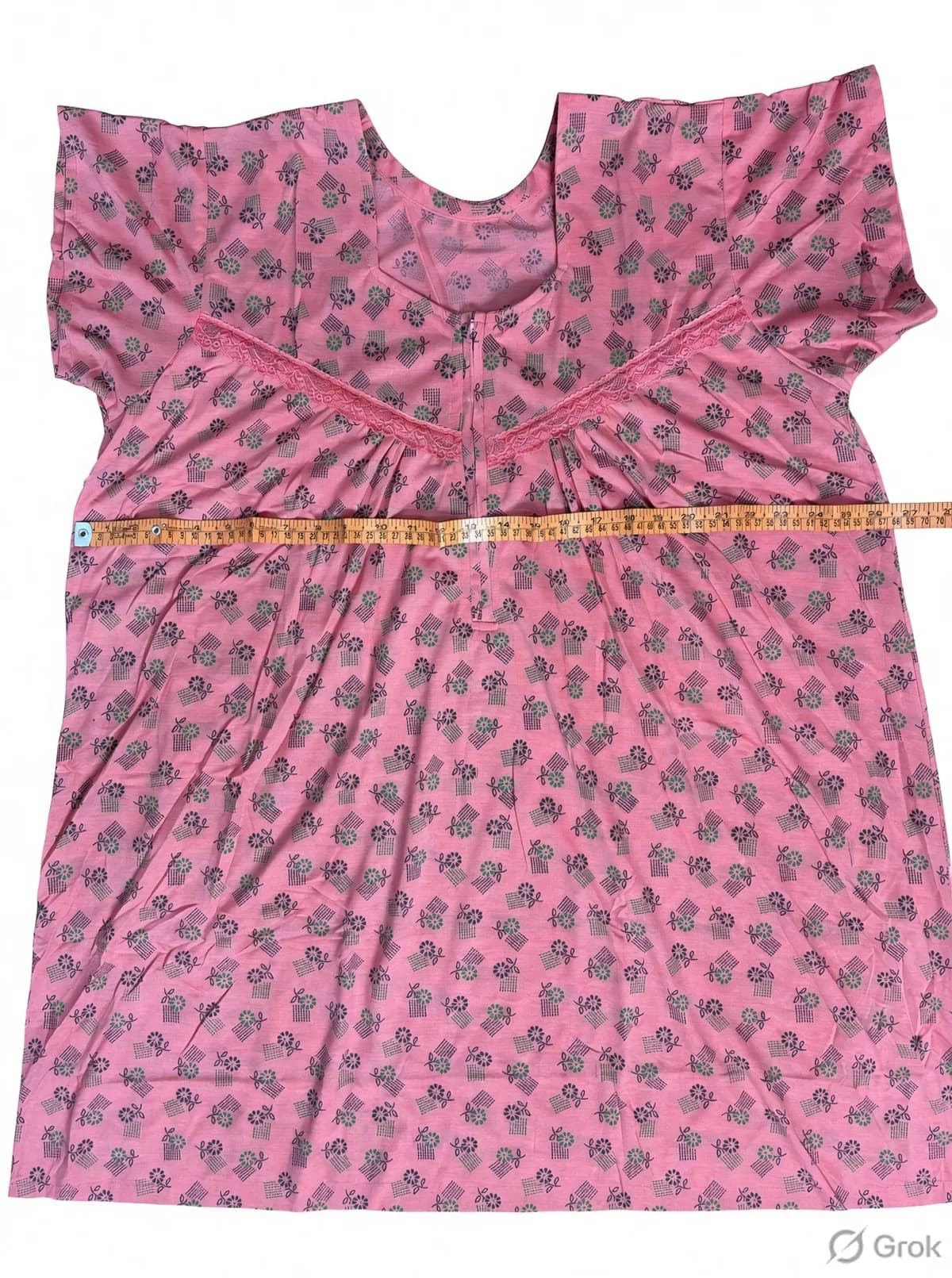 Pink Women’s Floral Printed Soft Nightgown with Lace & Front Zip