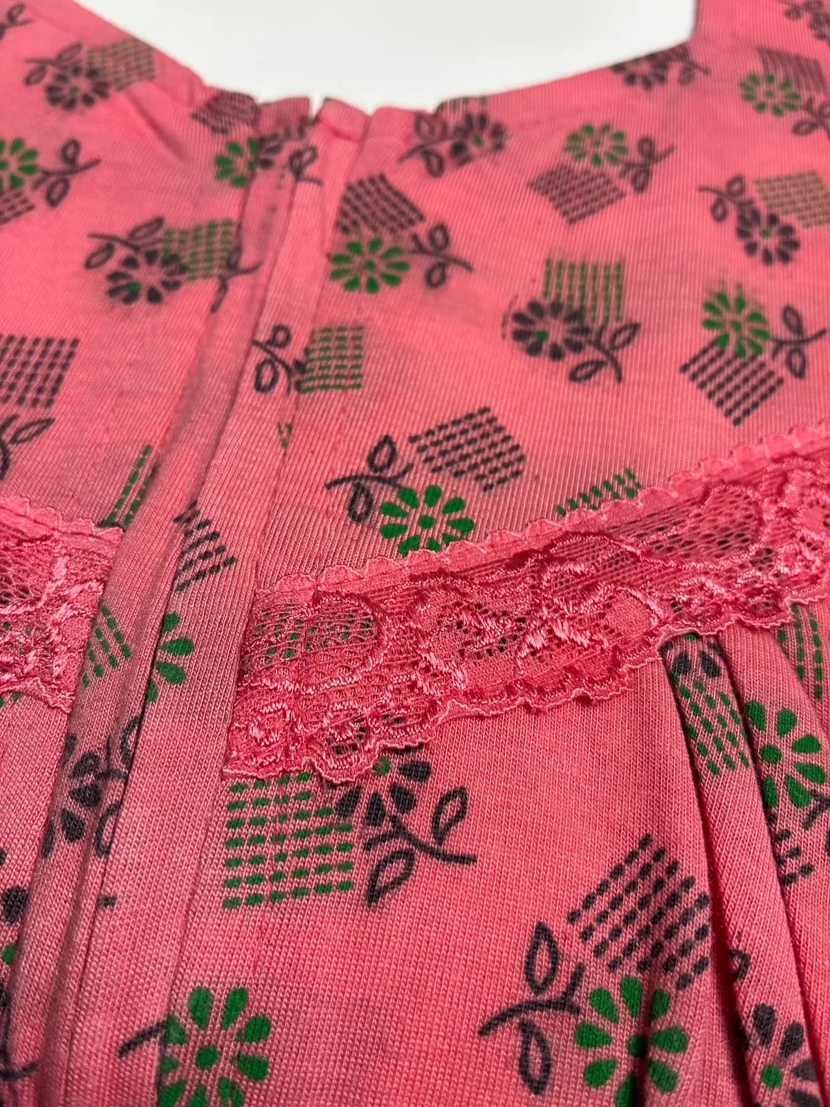 Pink Women’s Floral Printed Soft Nightgown with Lace & Front Zip