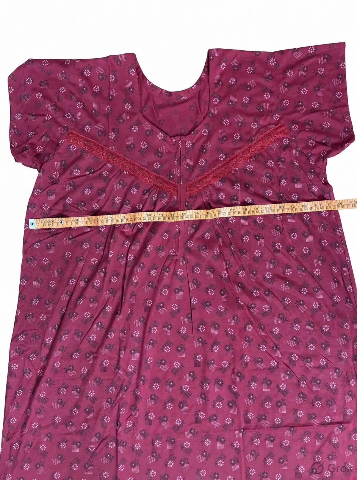 Wine Women’s Floral Printed Soft Nightgown with Lace & Front Zip