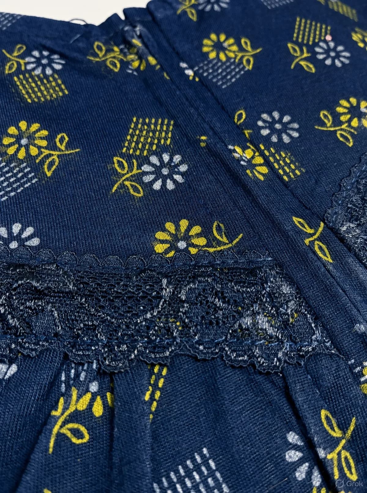 Navy Blue Women’s Floral Printed Soft Nightgown with Lace & Front Zip