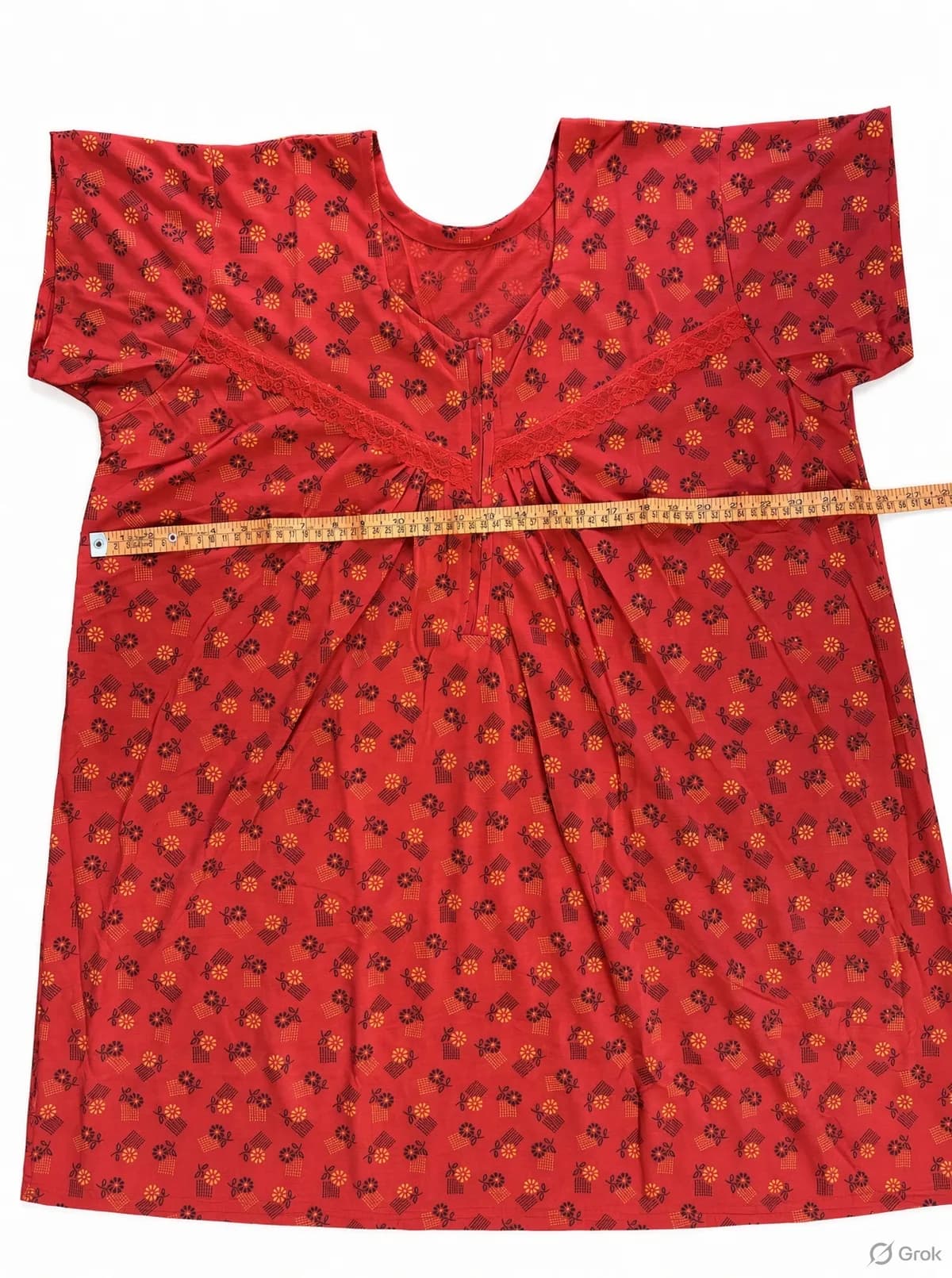 Red Women’s Floral Printed Soft Nightgown with Lace & Front Zip