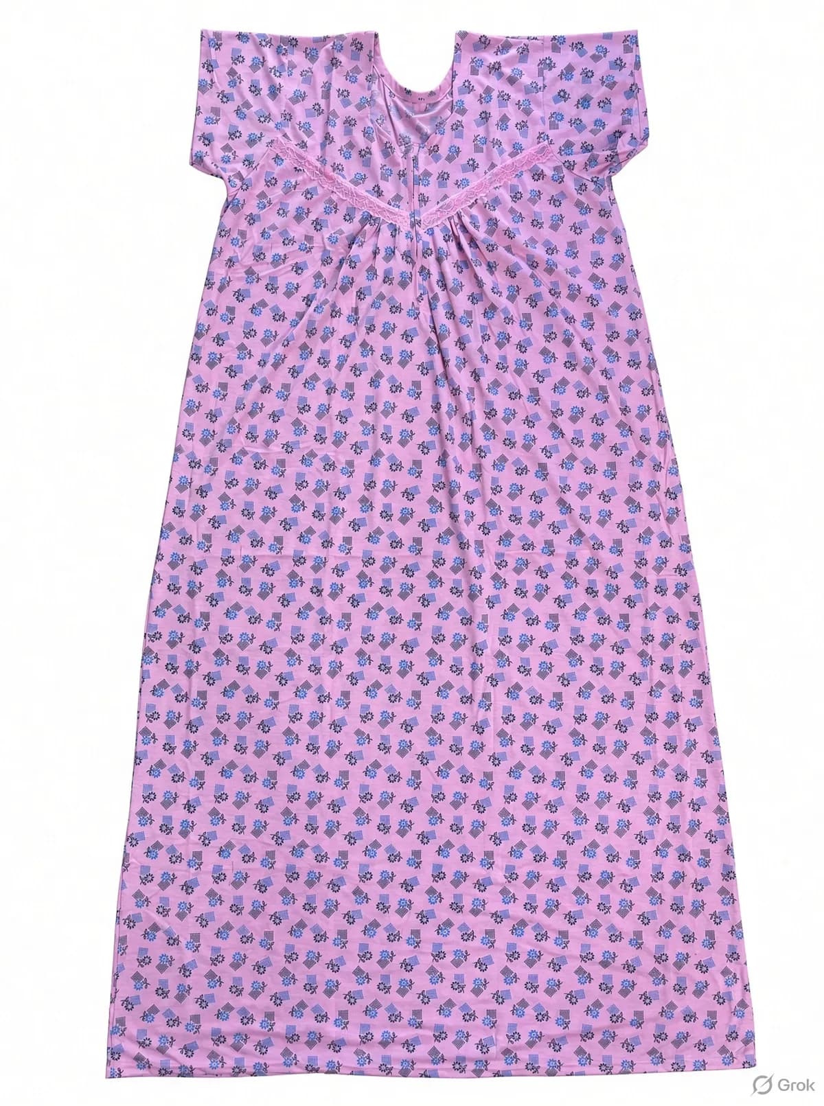 Light Pink Women’s Floral Printed Soft Nightgown with Lace & Front Zip