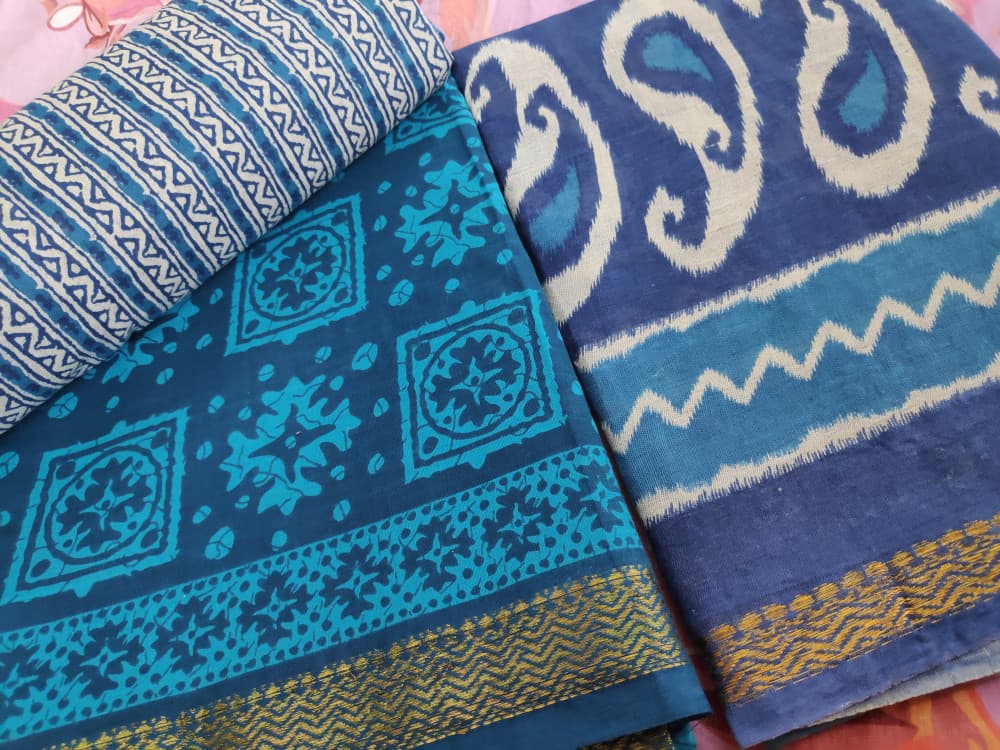 Blue Casual Wear Cotton Suit