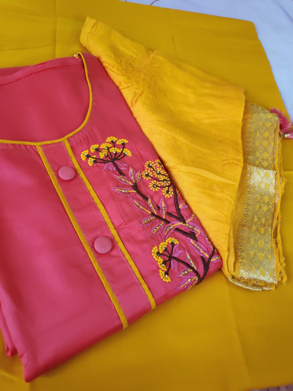 Pink Beautiful Embroidered Party Wear Suit With Chanderi Dupatta
