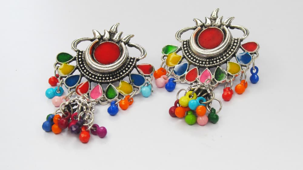 Silver Women's Multicolor Silver Oxidized Earring