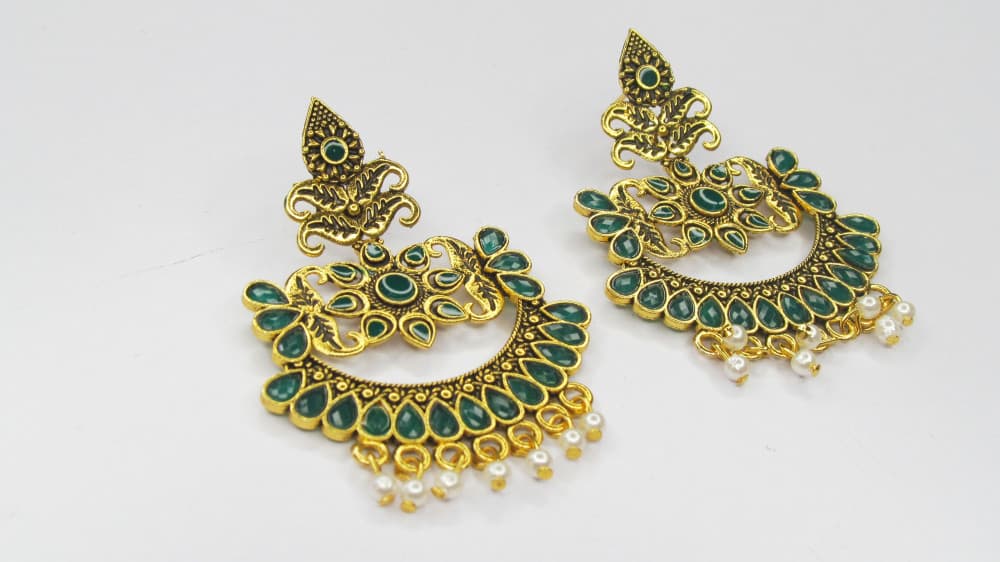 Dark Green Women's Party wear Golden Earring