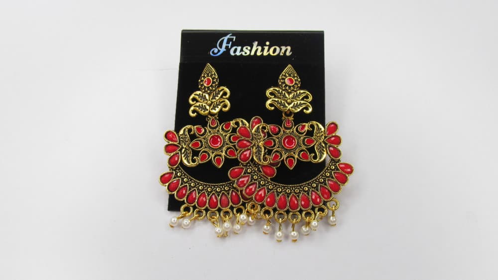 Red Women's Party wear Golden Earring