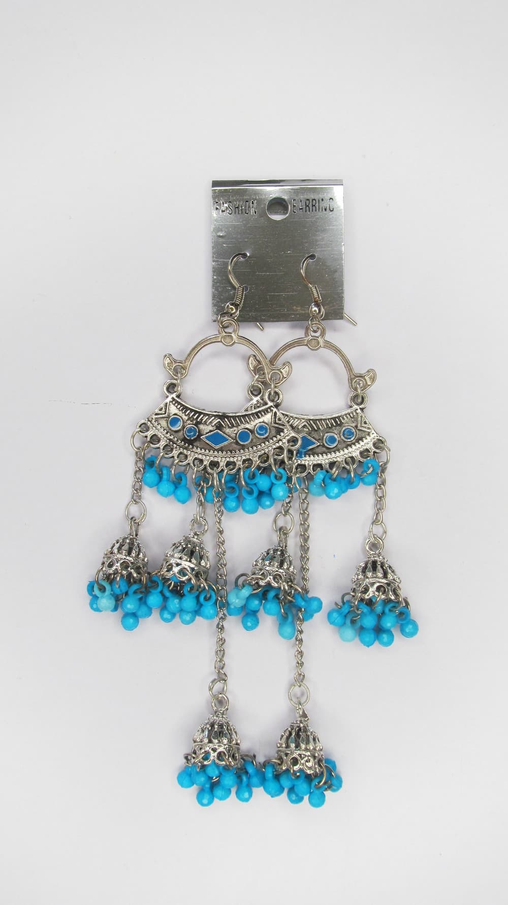 Blue Women's Silver Oxidised Earring