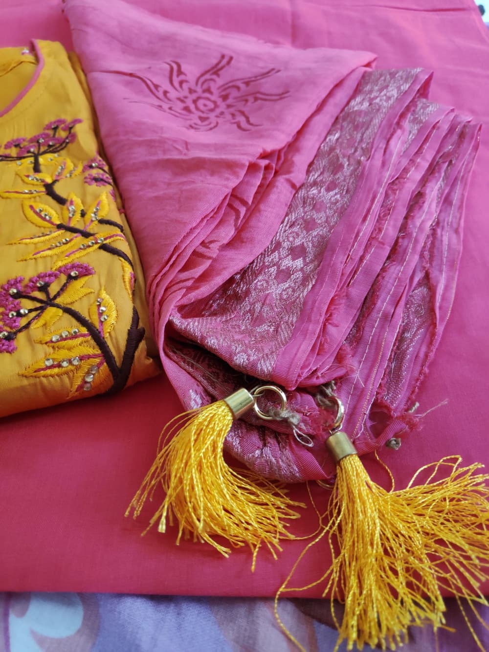Yellow Beautiful Embroidered Party Wear Suit With Chanderi Dupatta