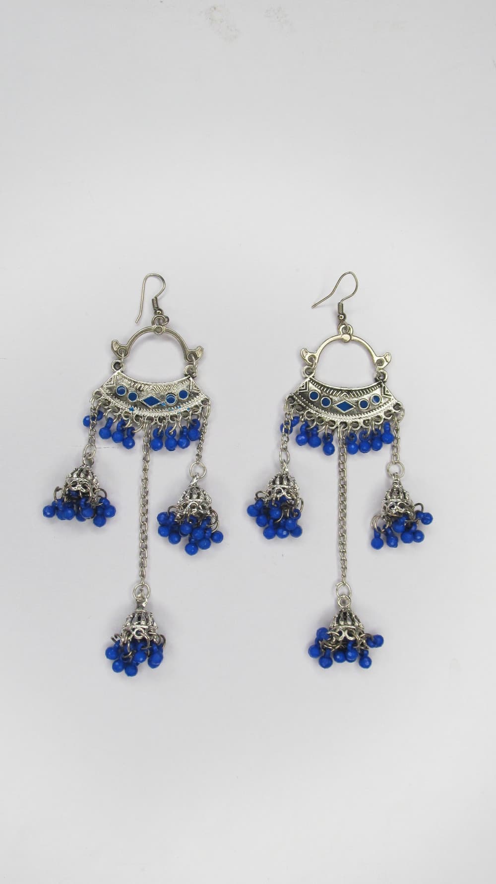 Navy Blue Women's Silver Oxidised Earring