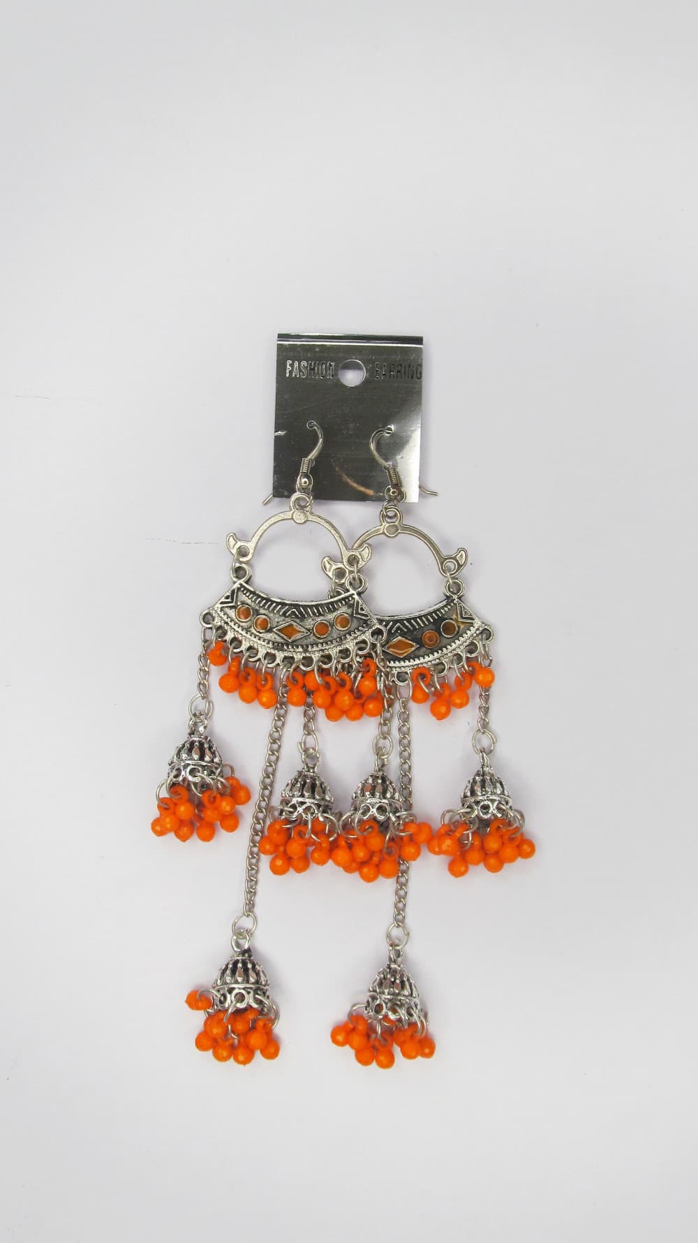 Orange Women's Silver Oxidised Earring