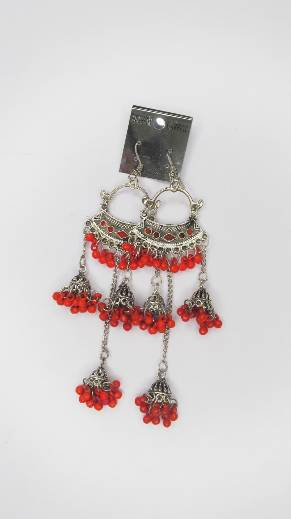 Red Women's Silver Oxidised Earring
