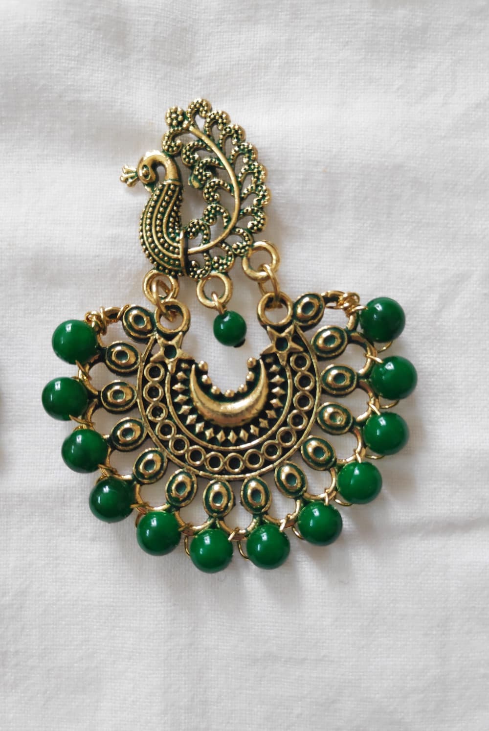 Dark Green Women's Peacock Design Golden Earring