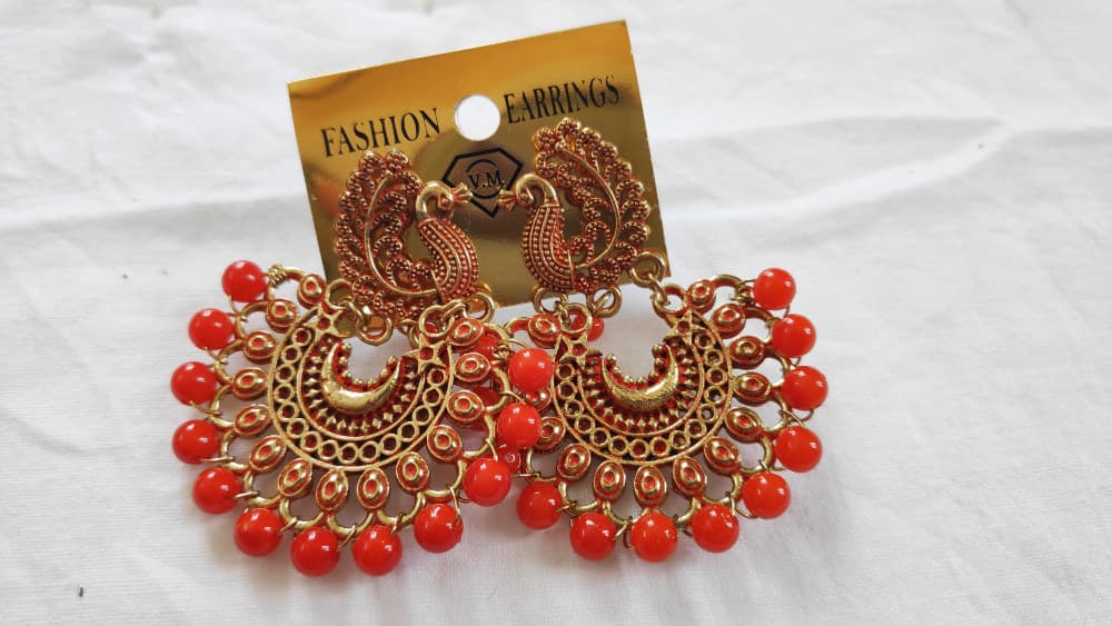 Orange Women's Peacock Design Golden Earring