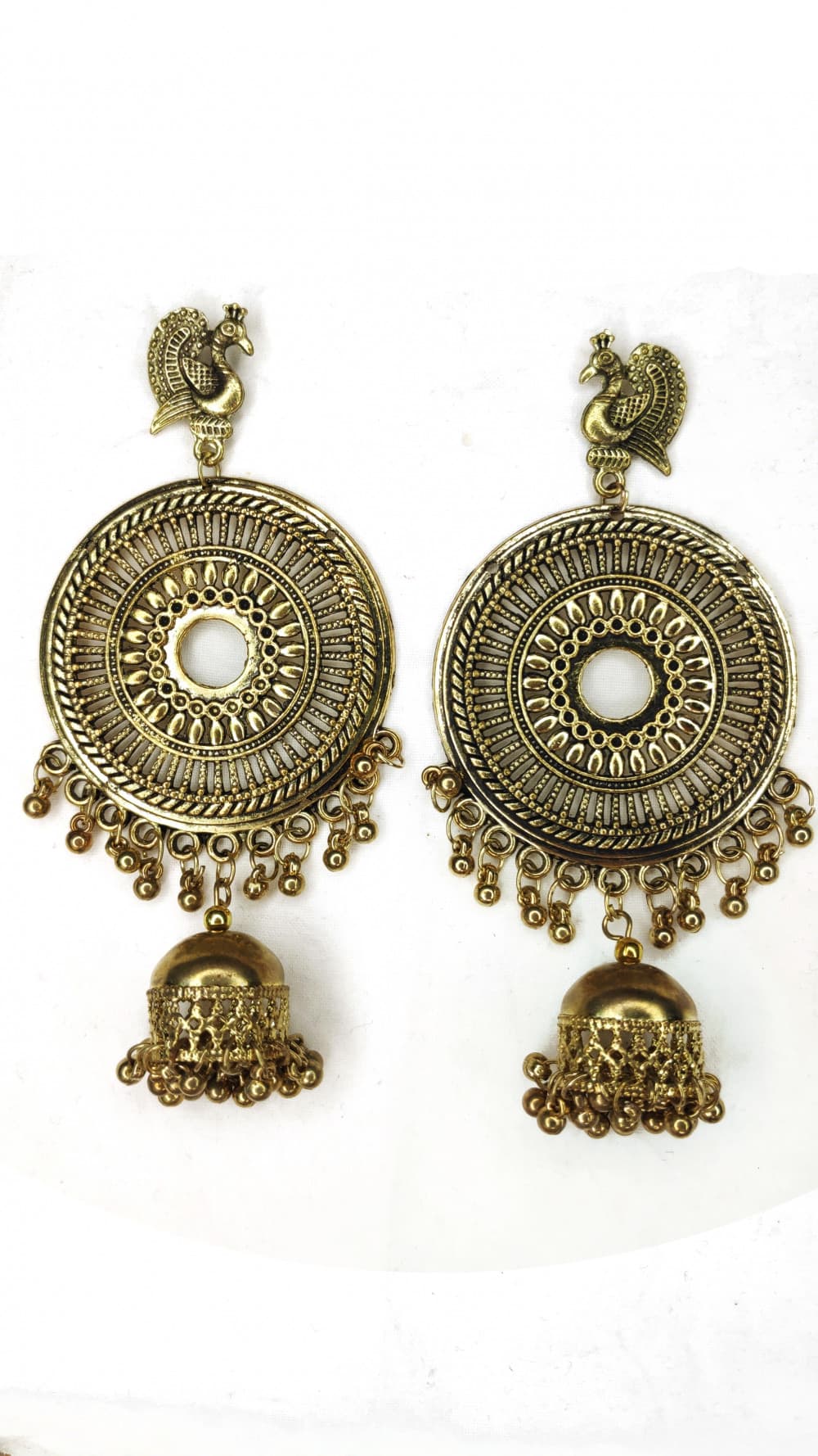 Golden Women's Long Golden Oxidized Earring