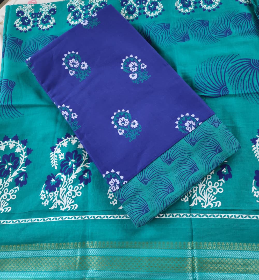Blue Casual wear Printed/Daily wear Cotton Dress Materials