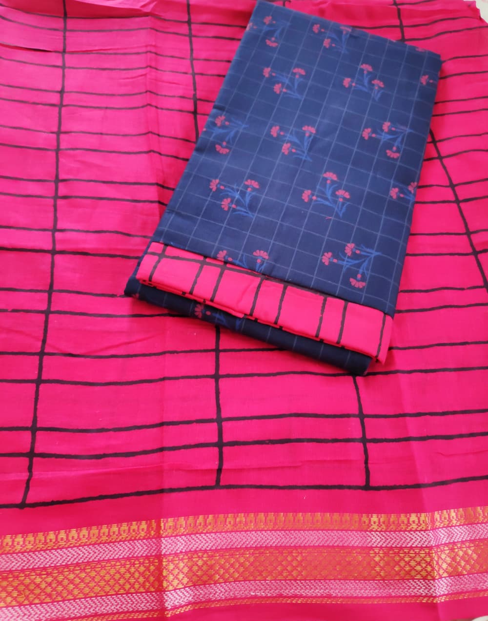 Navy Blue Casual wear Printed/Daily wear Cotton Dress Materials