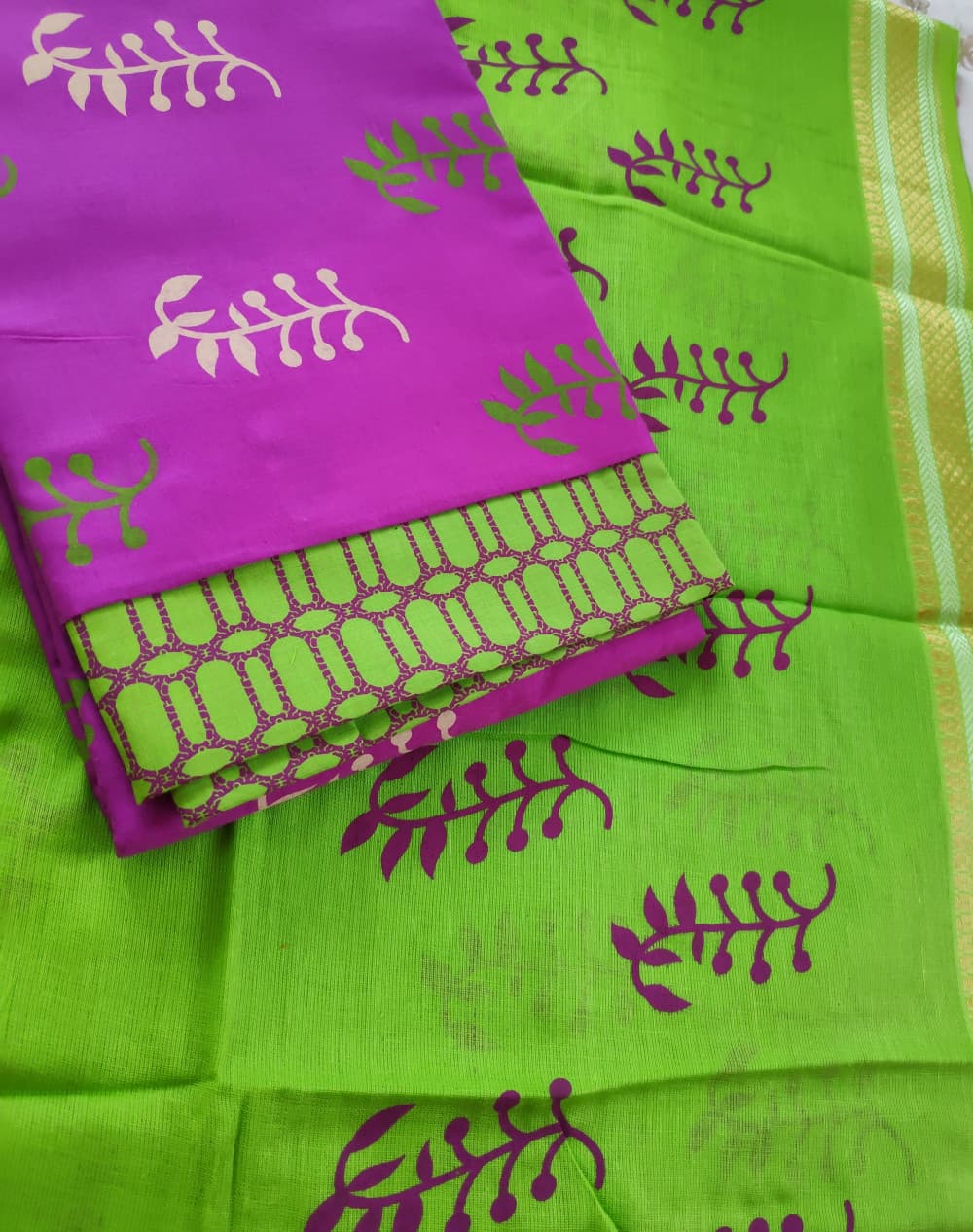 Purple Casual wear Printed/Daily wear Cotton Dress Materials