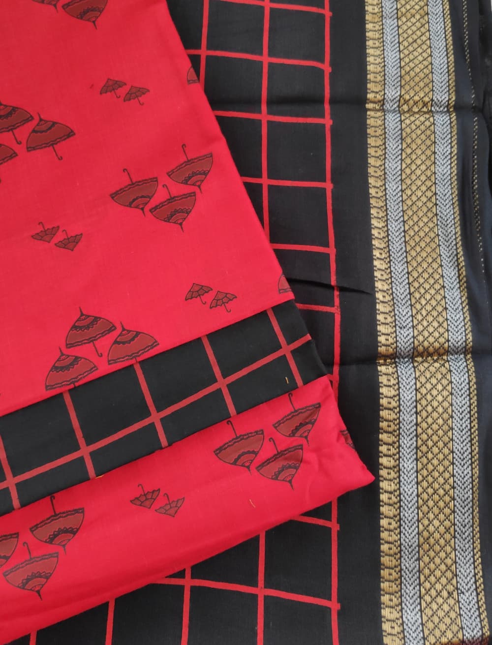 Red Casual wear Printed/Daily wear Cotton Dress Materials