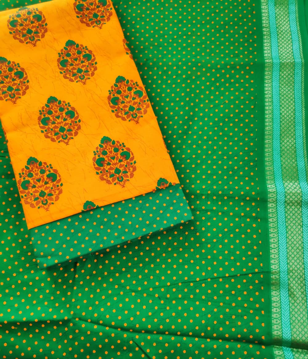 Yellow Casual wear Printed/Daily wear Cotton Dress Materials