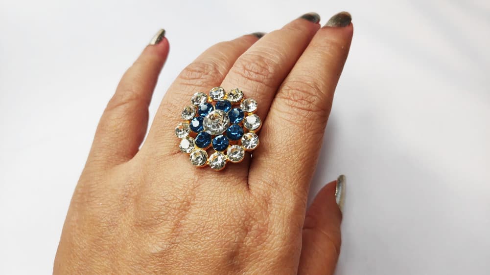 Greyish Blue Women's Gold Plated Diamond Cocktail Ring