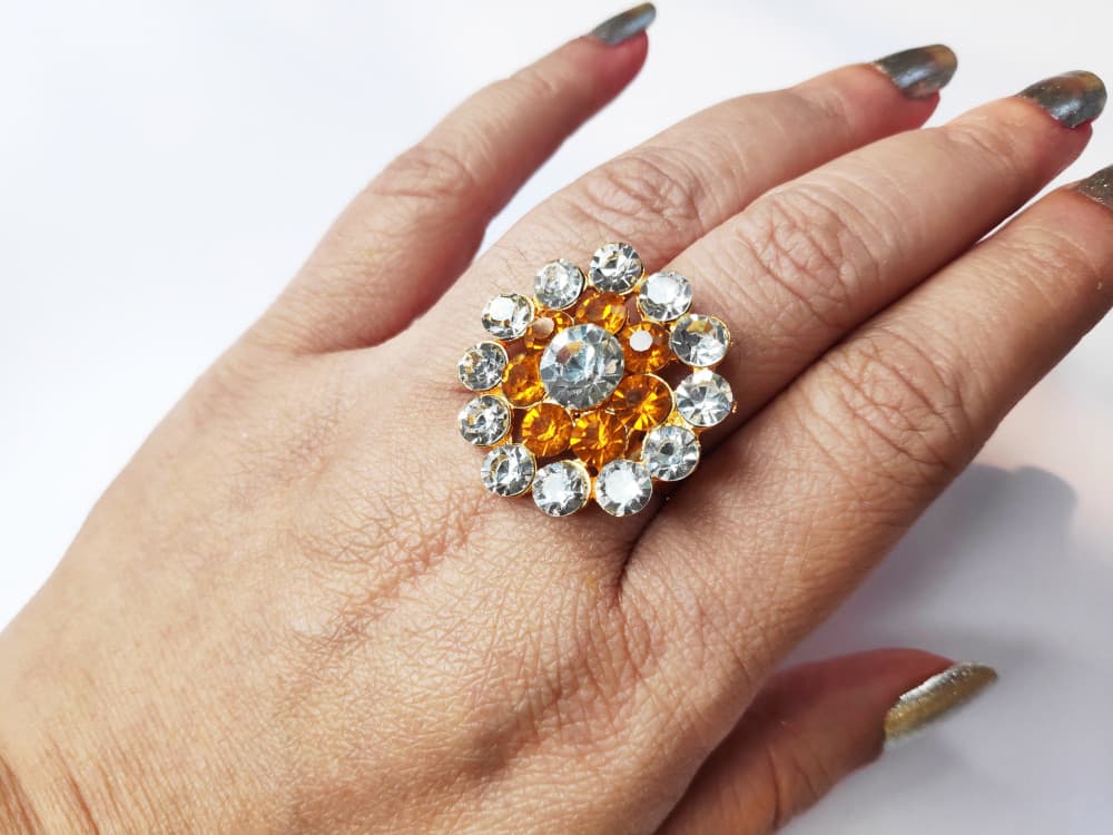 Yellow Women's Gold Plated Diamond Cocktail Ring