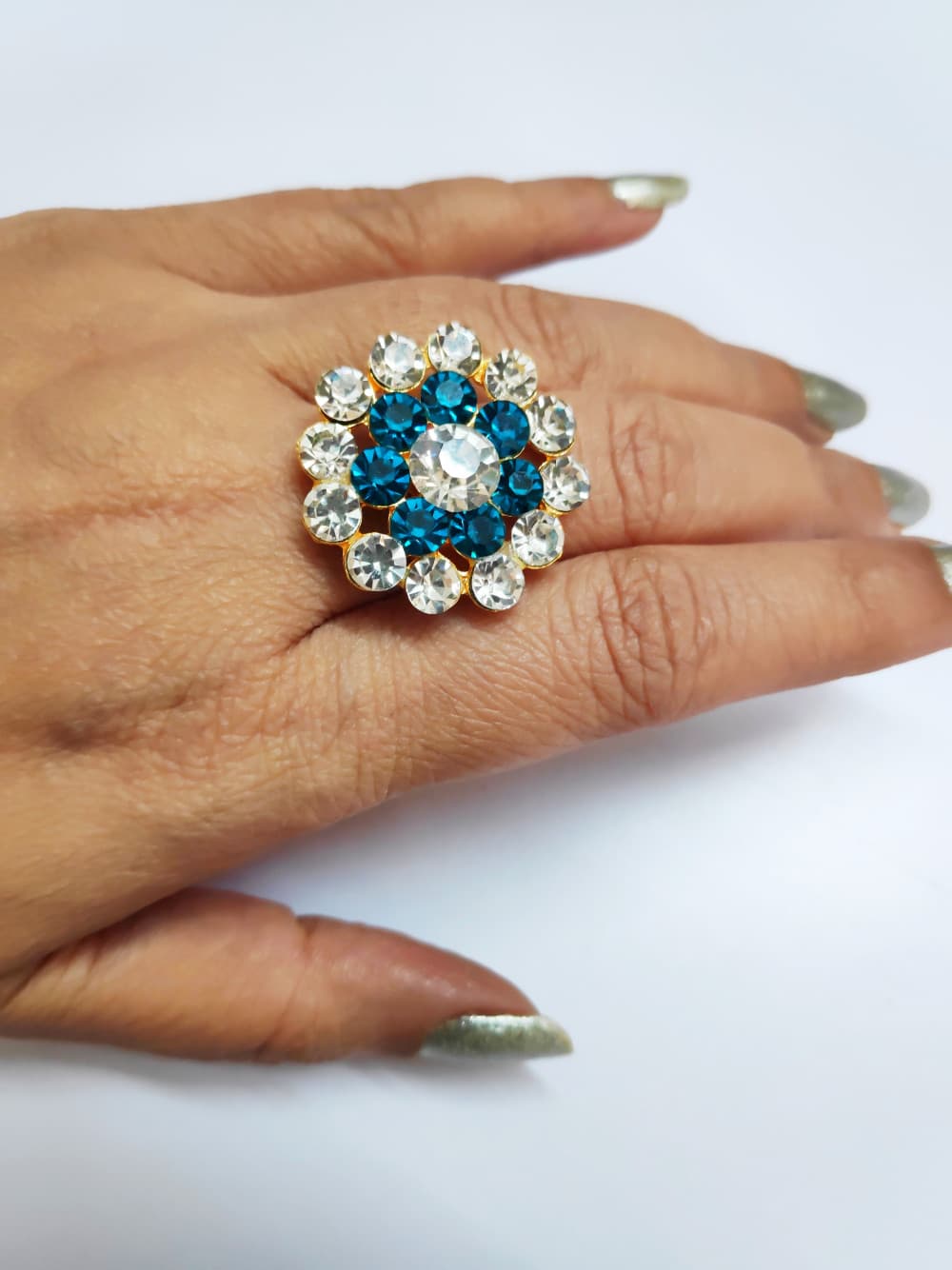 Firozee Blue Women's Gold Plated Diamond Cocktail Ring
