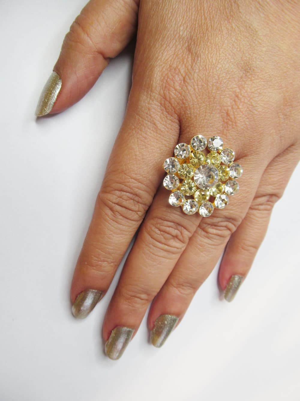 Light Yellow Women's Gold Plated Diamond Cocktail Ring