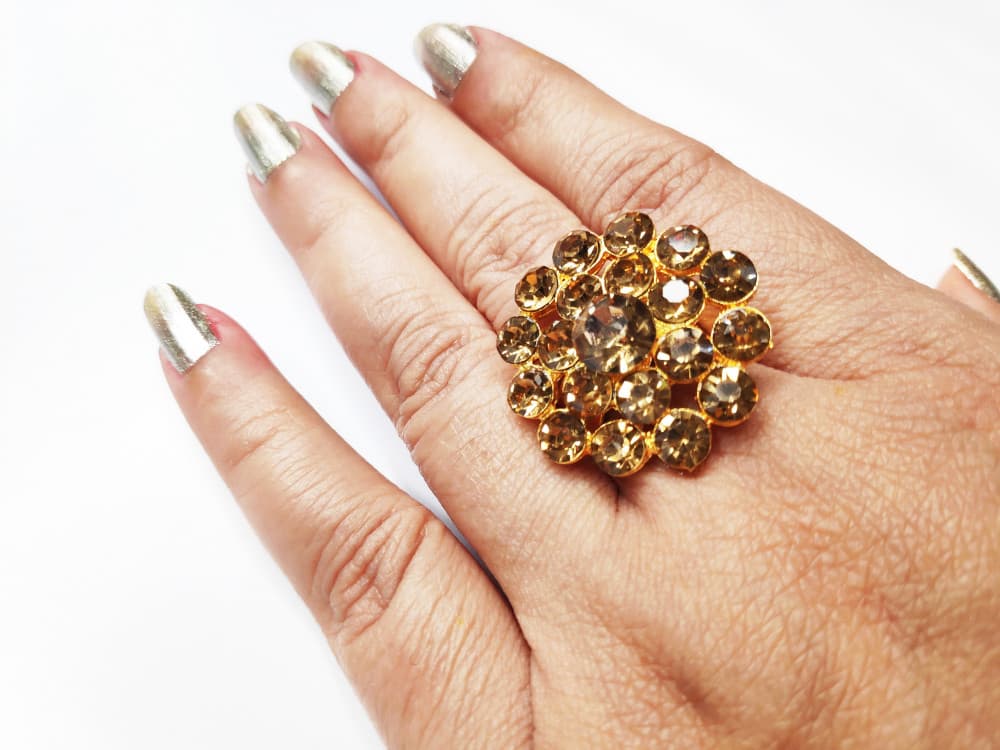 Golden Women's Gold Plated Diamond Cocktail Ring