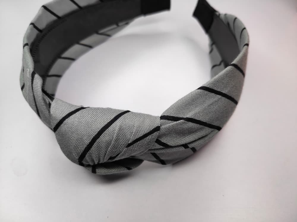 Grey Hair Accessories Korean Style Solid Fabric Knot with Tape Plastic Hairband Headband for Girls