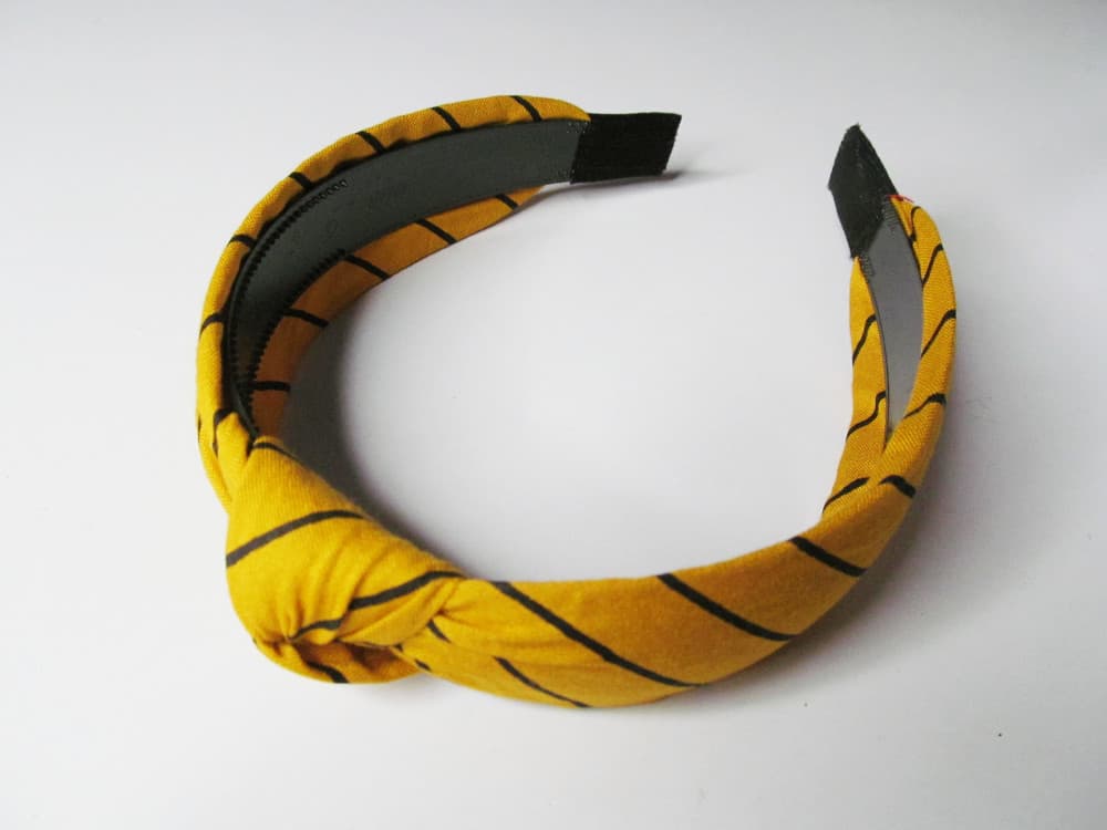 Mustard Hair Accessories Korean Style Solid Fabric Knot with Tape Plastic Hairband Headband for Girls