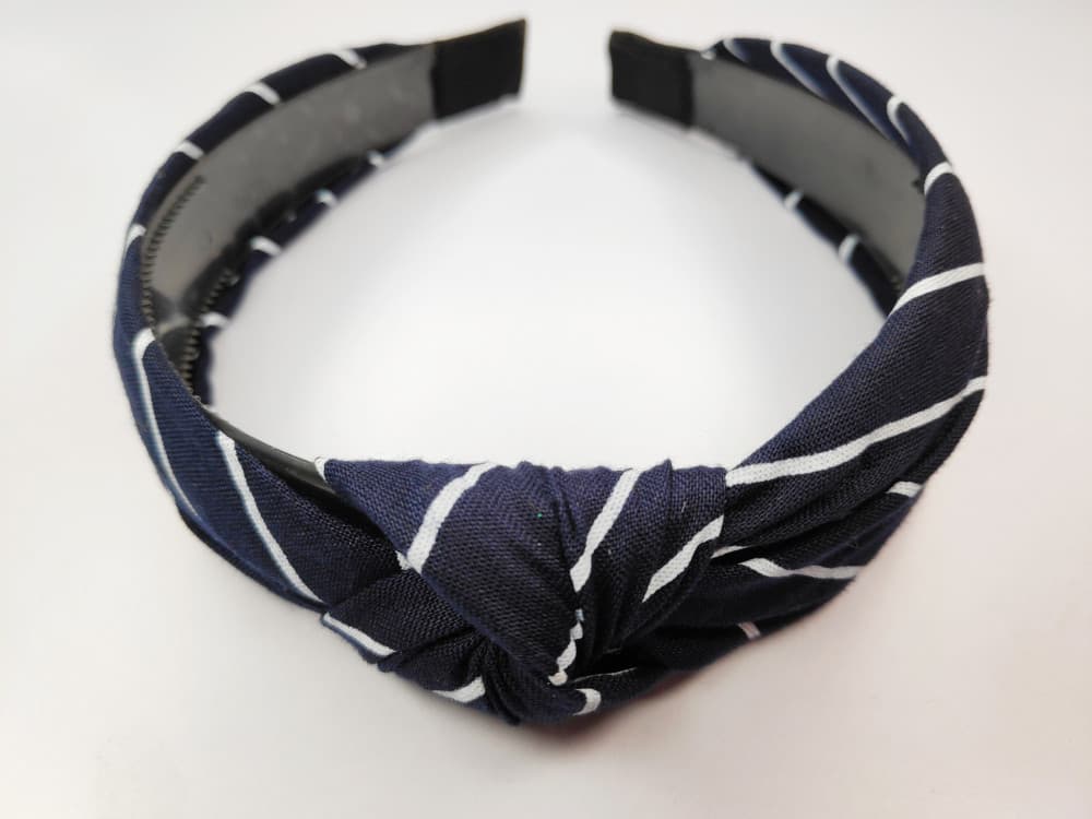 Navy Blue Hair Accessories Korean Style Solid Fabric Knot with Tape Plastic Hairband Headband for Girls