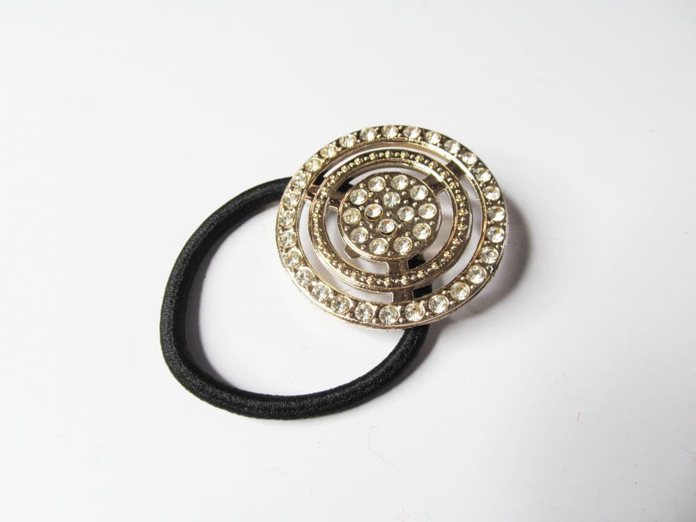 Golden Silver Zircons Stud Stylish Elastic Hair Ponytail Band, Hair Tie for Girls & Women