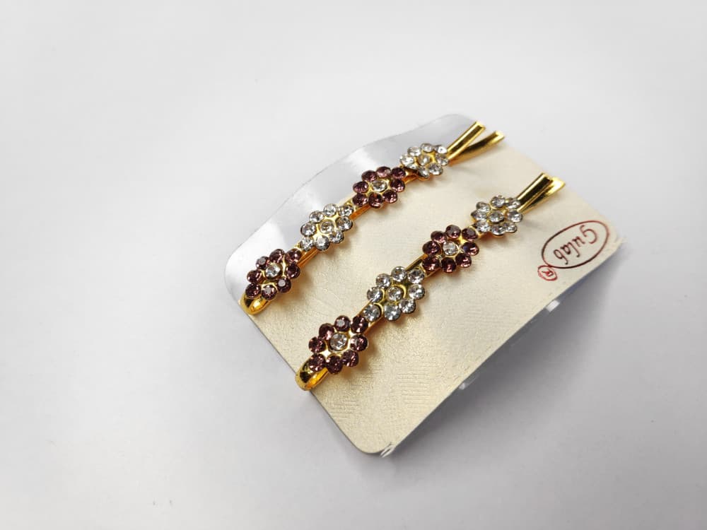 Mauve Party wear hair Clips Diamond Bobby Pins